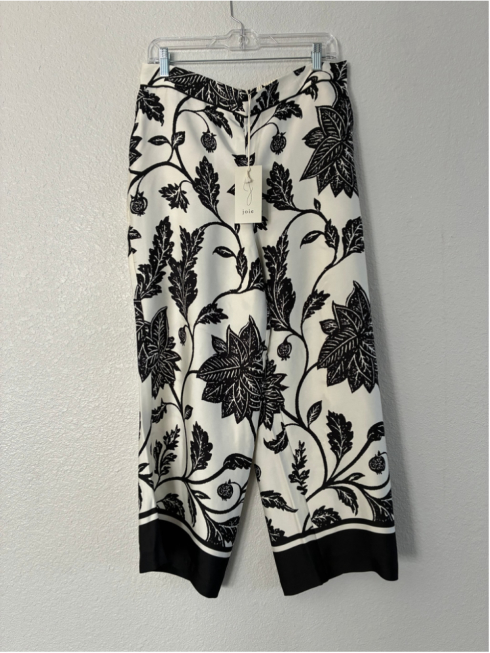Women's Joie Wide Leg Pants Size L Black and White Floral Print - Picture 2 of 7